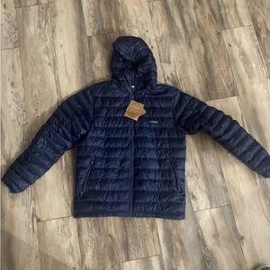 Patagonia down puffer, hoodie.